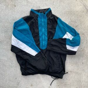 Vintage 90s Color Block Windbreaker Pullover Jacket Teal Black XL